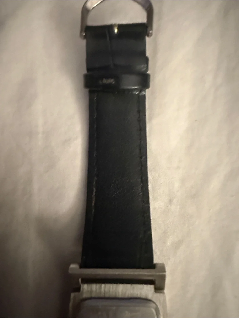 Benrus Quartz Analog Rectangle Stainless Steel Silver Black Leather White Dial